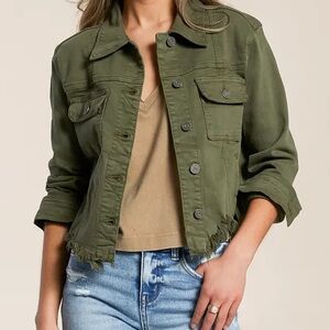 Hidden Distressed Denim Jacket Olive Green NWT Medium